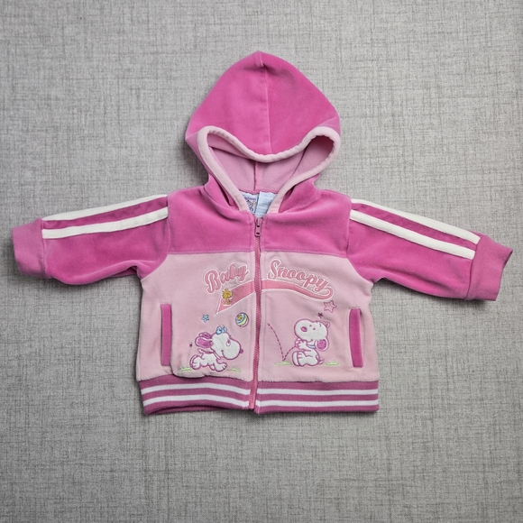 Vintage Baby Snoopy Pink Velour Zip Up Hoodie 6-9M Peanuts Y2K Retro - Picture 9 of 9